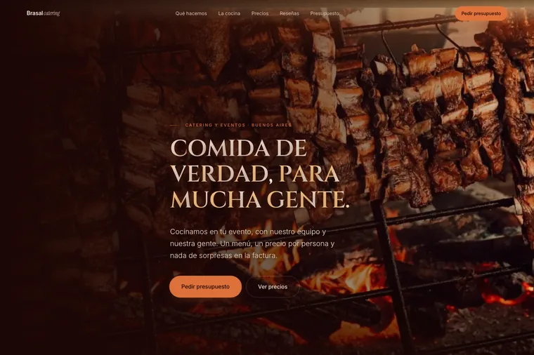Portada de la landing de Brasal: titular en versales sobre una brasa encendida