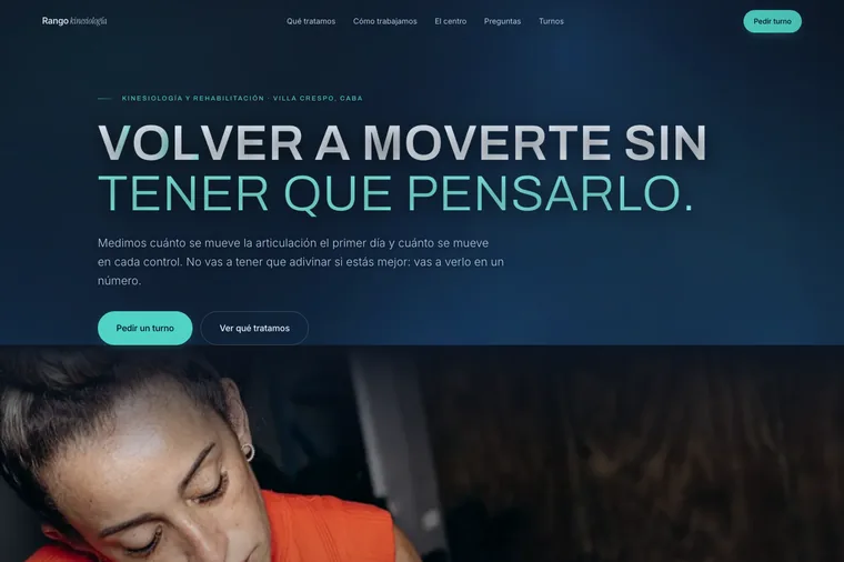 Portada de la landing de Rango: titular en versales sobre fondo azul oscuro, con la foto de una sesión debajo